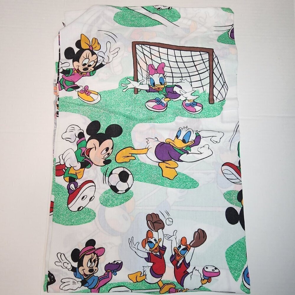 VTG twin sheet Mickey Minnie mouse Donald Daisy Goofy sports Craft fabric